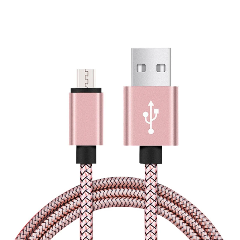 Micro USB кабель, быстрое зарядное устройство, нейлоновая оплетка, USB зарядное устройство для Xiaomi, huawei, LG, samsung, мобильный телефон, usb шнур для зарядки - Цвет: Розовый