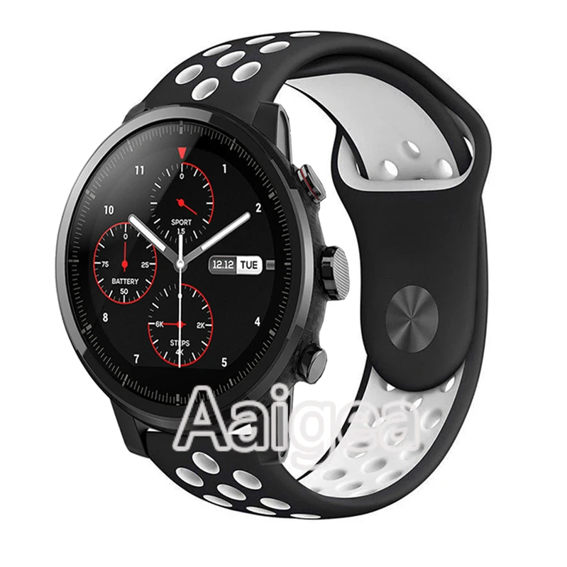 Мягкая силиконовая лента сменный ремешок для Huami Amazfit Strato спортивные часы 2 красочные дышащий браслет Ремешки для наручных часов 22 мм - Цвет: black white