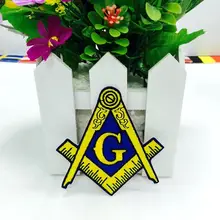 MASONIC LOGO Gold blue or BLACK WHITE FREE MASON SQUARE COMPASS EMBLEM Iron On Patch