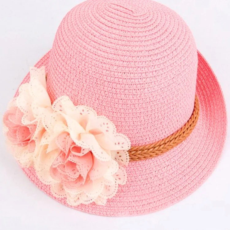 Летняя одежда для девочек детская соломенная шляпа Мода года большой колпачки в цветочном стиле маленькая шляпа защита от ультрафиолета, от Солнца защиты широкополая пляжная шляпа