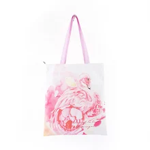 Высококачественная Холщовая Сумка с фламинго, сумка на плечо, белая, креативная, с принтом, женская зеленая сумка-тоут, сумка для покупок