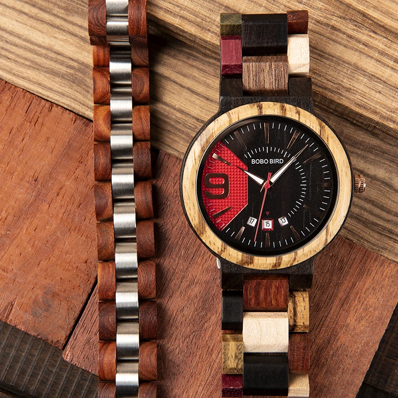 BOBO BIRD Men Fashion Wood Watch With Bracelet Auto Date Show Best Gift Male Quartz Wristwatch relogio masculino In Box V-Q13