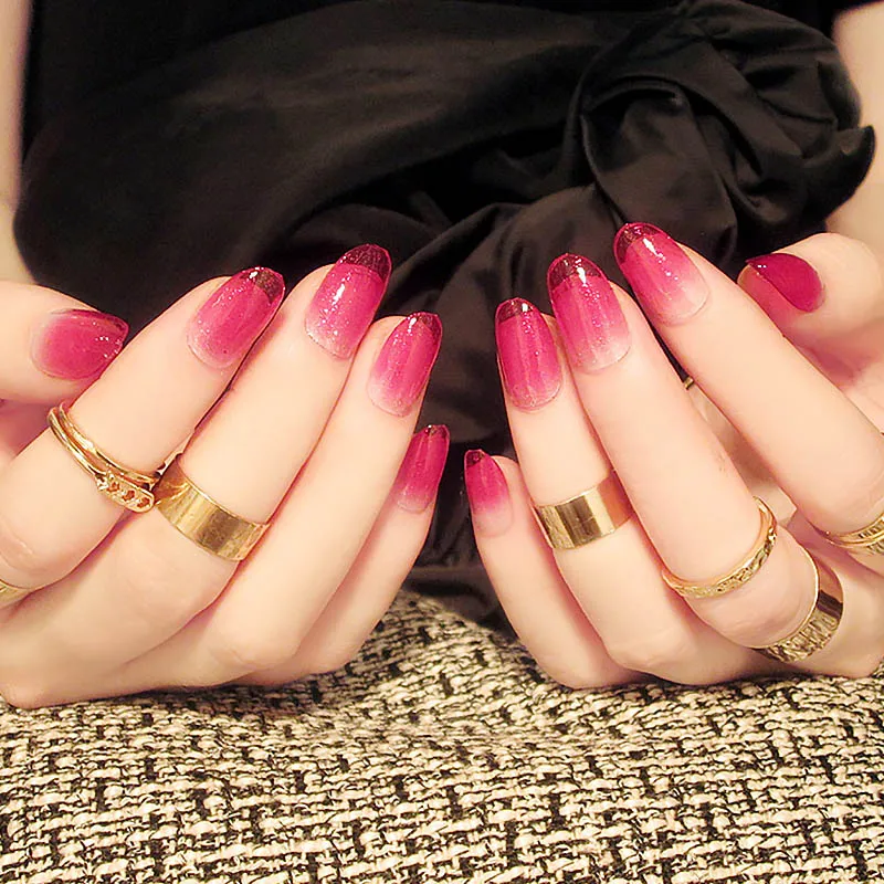 

Women Sexy Nude Red Gradient Color False Nail Girls DIY Fashion Artificial Nail Long Size Full Cover Nail Art Tips with Glue