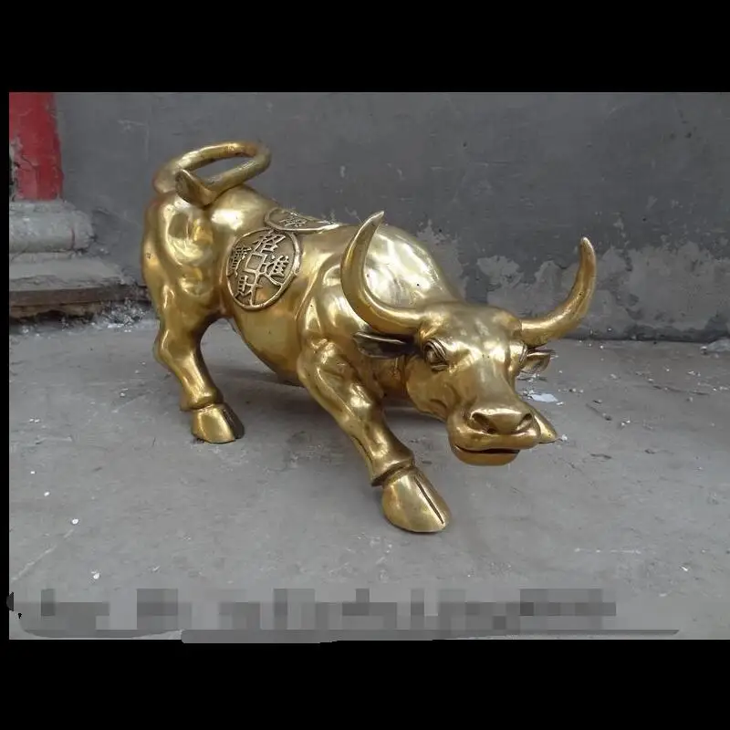 

zhaorui48843294+ +20" Chinese Brass Decoration Year Zodiac Wealth ZhaoCai JinBao Bull Ox Statue
