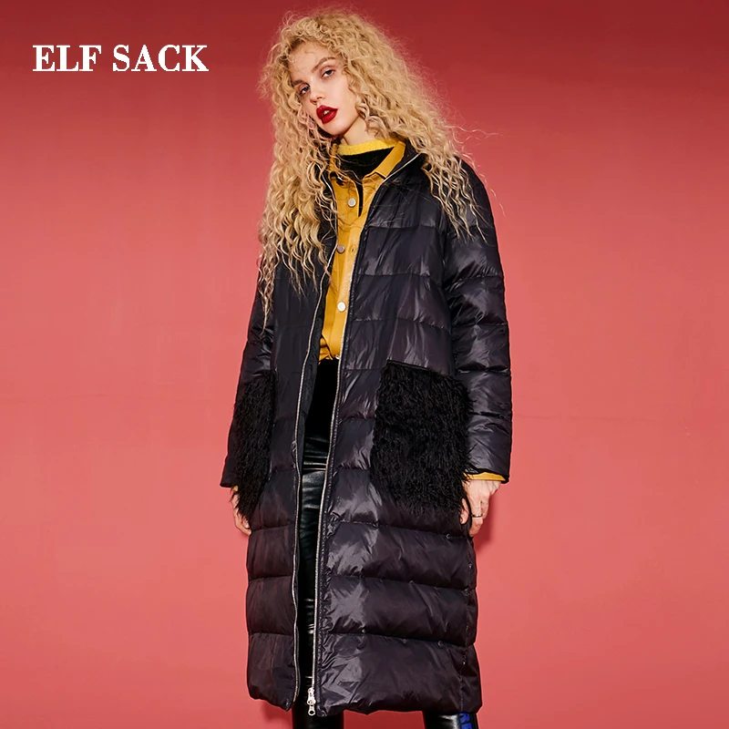 

ELF SACK New Woman Down Jacket 90% White Duck Down Patchwork Women Down Coat Cotton Thick Wide-waisted For Femme Jackets Coats