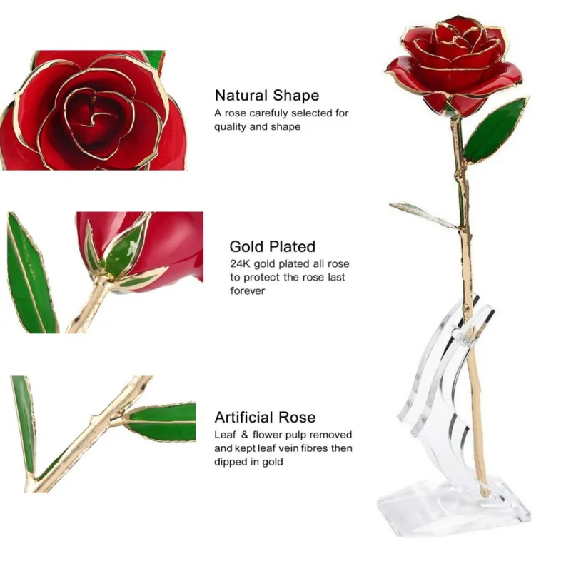 Новый Love Forever Long Stem 24 к Золотая фольга отделка розы с кронштейном на День святого Валентина и День матери день рождения
