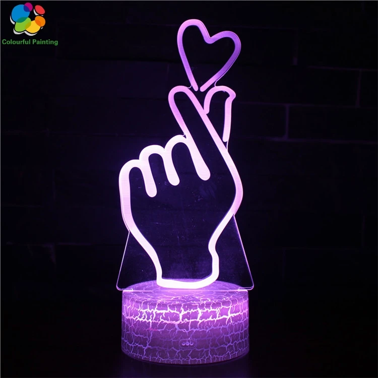 

Remote Control Love Heart Gift 3D Light LED Crack Base Illusion Night Light 7 Colors 3AA Battery Powered USB Lamp Hot sale 12