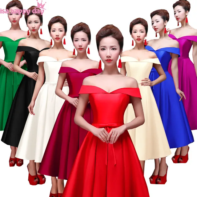 S Princess Off Shoulder Bridesmaid Satin Bridesmaids Tea Dresses S Princess Off Shoulder Bridesmaid Satin Bridesmaids Tea Dresses Dark Blue Green For A Wedding Guest