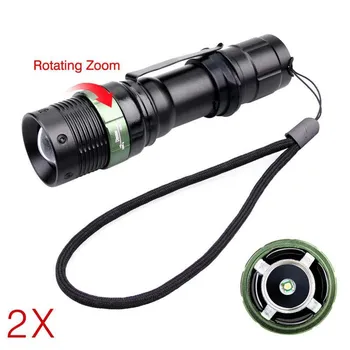 

2x Skywolfeye Waterproof Zoom T6 LED Flashlight 6000 LM 3 Modes 18650 AAA Portable Torch Light Lamp With Wrist Strap For Camping