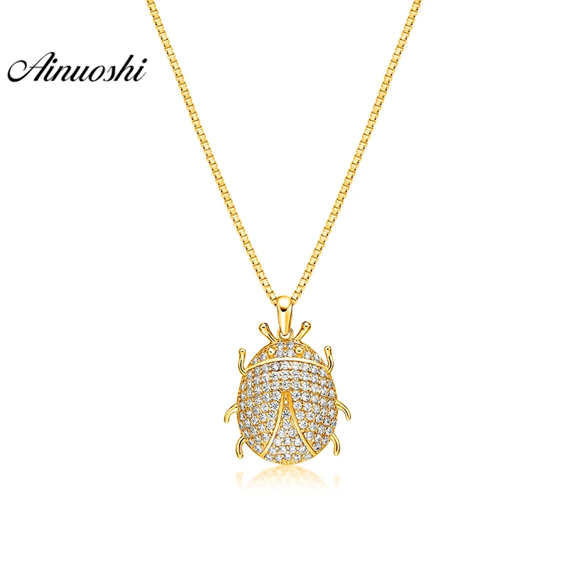 

AINUOSHI 10K Solid Yellow Gold Pendant Shining Cute Insect Pendant SONA Diamond Women Men Children Jewelry 2.2g Separate Pendant