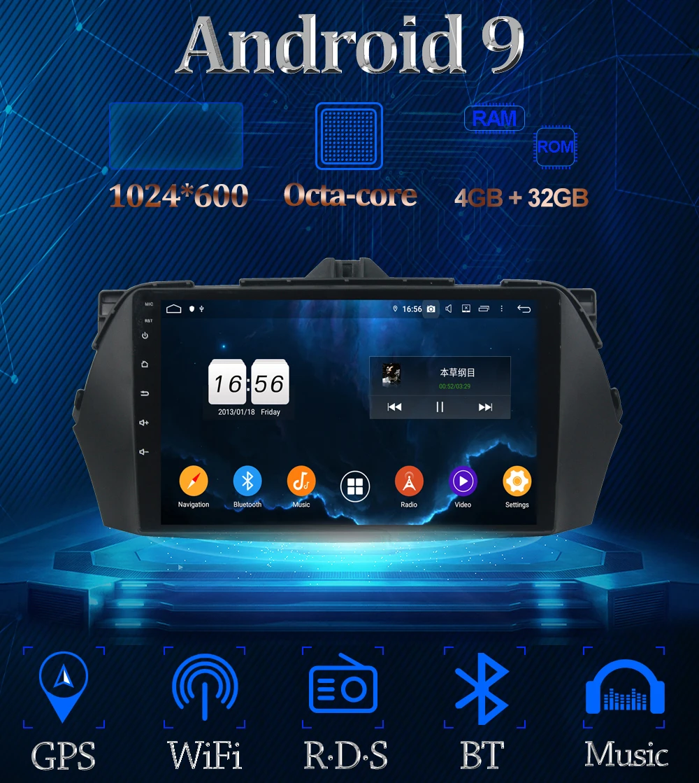 Discount Owtosin 9" Car Radio Video Player Navigation GPS Android 9.0 For Suzuki CIAZ 2013 2014 2015 2016 2017 Car 4GB RAM 32GB ROM 1