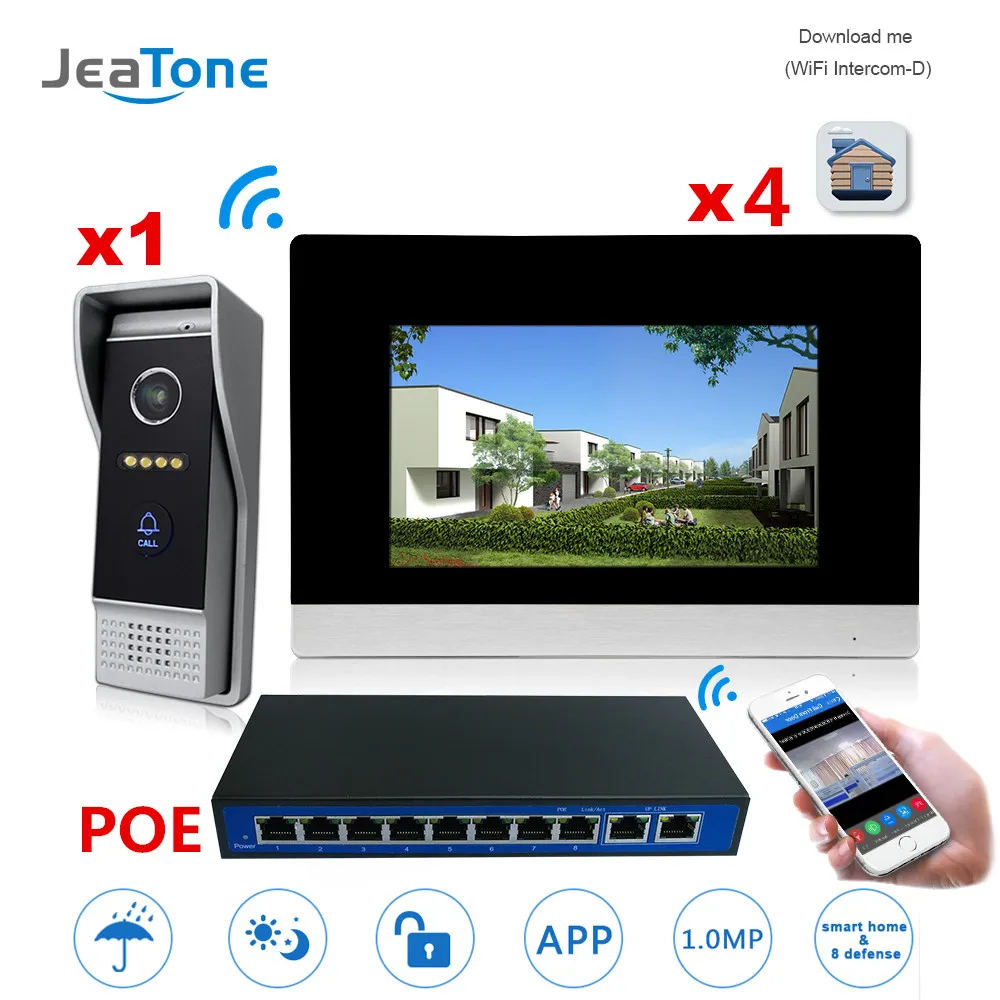 7 inch WIFI IP Video Door Phone Intercom Wireless Door Bell Speaker 1-4 POE Access Control System Support Smoke/Gas/Water Alarm 7 inch WIFI IP Video Door Phone Intercom Wireless Door Bell Speaker 1-4 POE Access Control System Support Smoke/Gas/Water Alarm