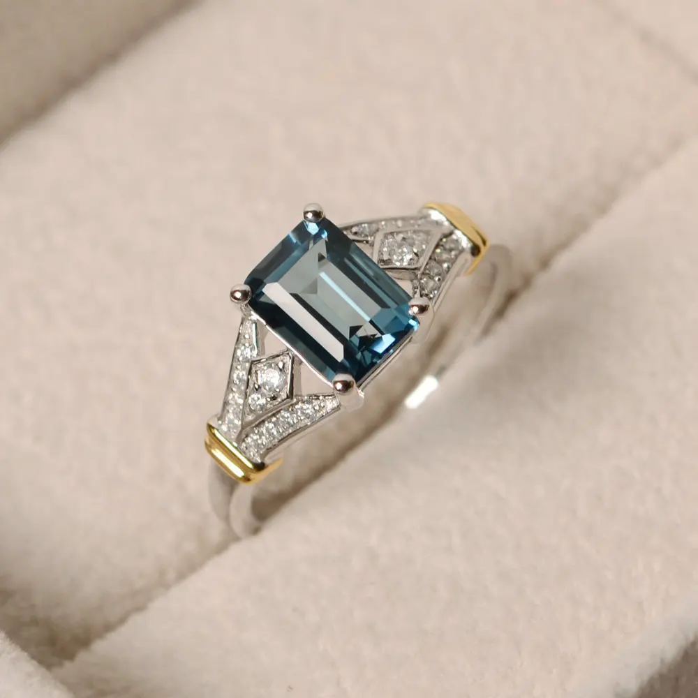Ladies Luxury Blue Square Crystal AAA Cubic Zirconia Silver Rings for Women Engagement Wedding Big Stone Ring Jewelry