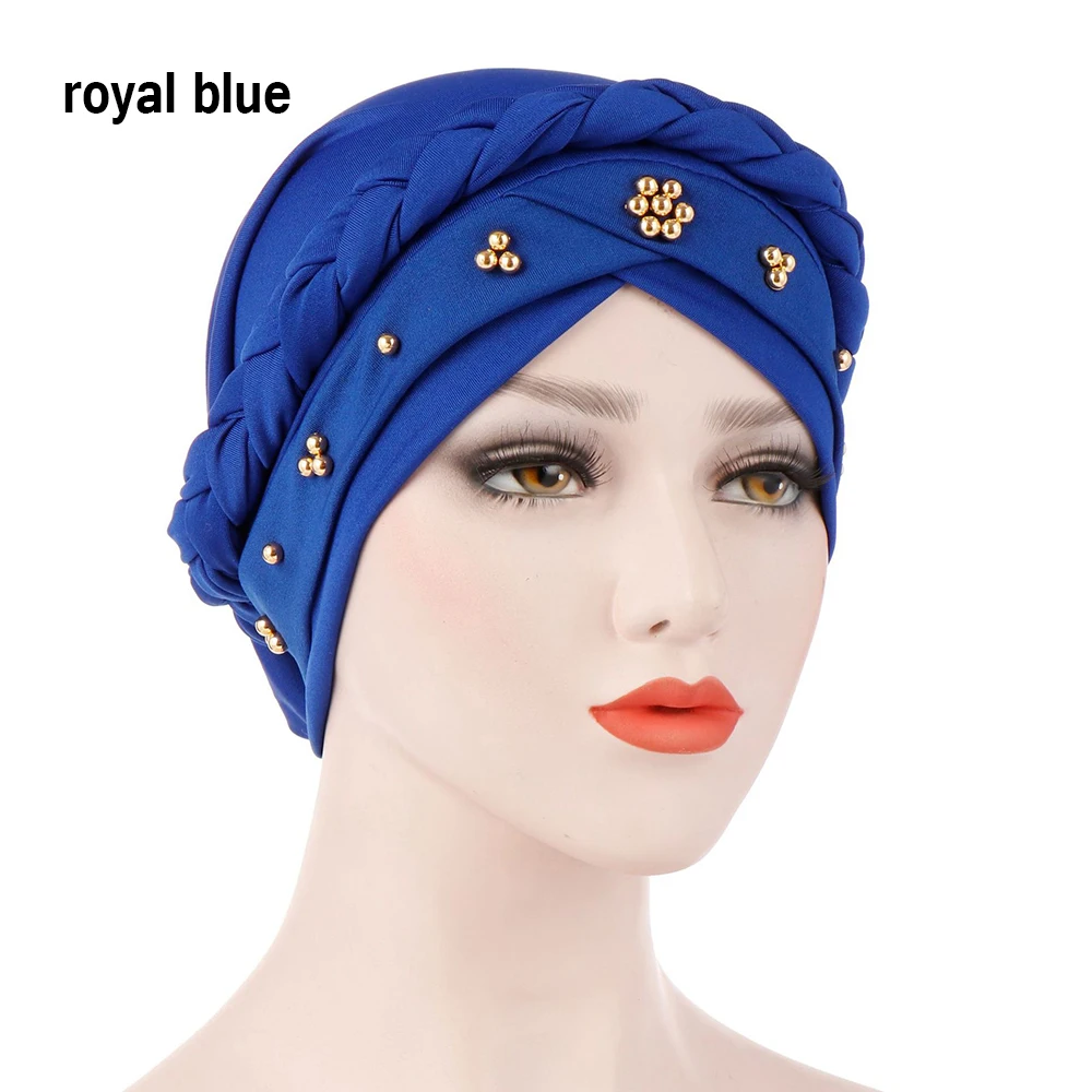 1 шт., молочный Шелковый мусульманский хиджаб для женщин, бисер, оплетка, Эластичный Тюрбан, шапка, уход за волосами, исламский трикотаж, головной шарф, кепка chemo, головной убор