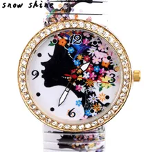 snowshine #10xin Luxury Girl Diamond Flower Shrink Bracelet Quartz Analog Wrist Watch free shipping