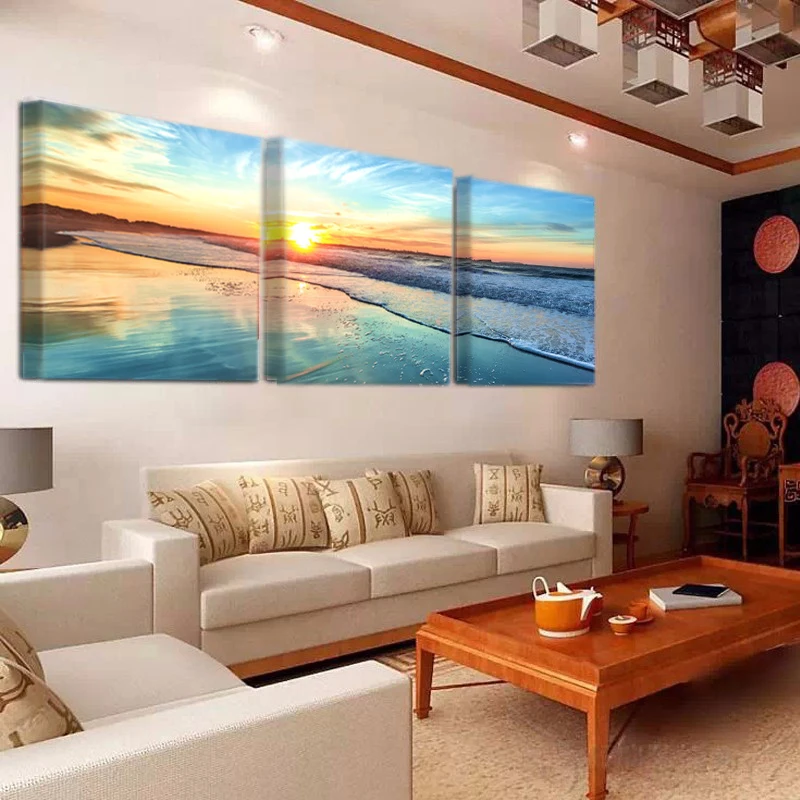 

Print 3 Canvas Art Beach Pictures Seascape Sunset Canvas Mural Without Frame Q538