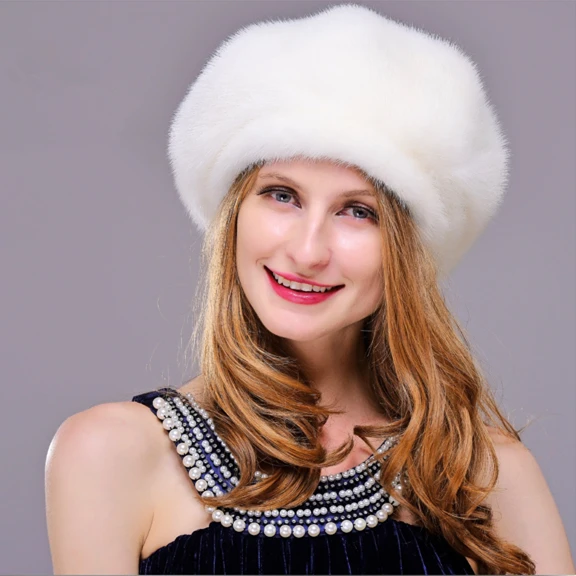 Cheap HM025 Real genuine mink  fur hat  winter women's warm caps whole piece mink fur hats