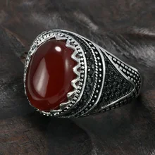 Гарантированное 925 Серебряное кольцо Корона Ретро Винтаж турецкое кольцо для мужчин с натуральными камнями черный зеленый красный цвет Ringen