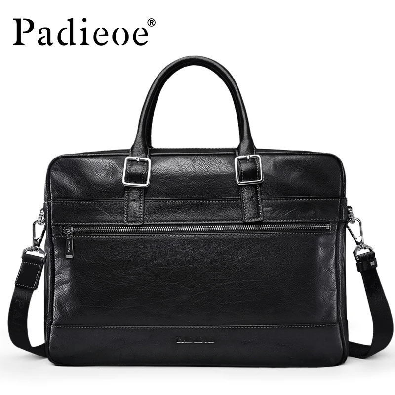 

Padieoe Deluxe Vintage Design Genuine Leather Handbag Business man Briefcase Shoulder Bag High Quality Durable Messenger Bag