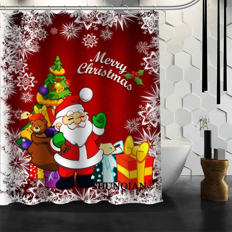 Новое поступление Merry Рождество Душ шторы Полиэстеровая печать на ткани Ванная комната водонепроницаемые изделия для ванной комнаты с крючком - Цвет: 15