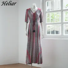 HELIAR Women Bohemia Print Dress three dimensional cut Casual long Dresses Tassel Button Autumn Vestidos Elastic