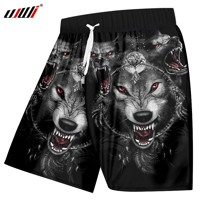 UJWI мужские шорты с 3D принтом Космический Волк, мужские шорты для бодибилдинга, фитнеса, свободные боксеры и брюки, быстросохнущие пляжные шорты из полиэстера