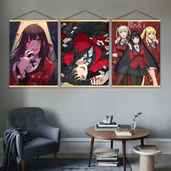 

Printed Canvas Modern Wall Art Japanese Comic Kakegurui Poster Solid Wood Hanging Scrolls Painting girls Home Decor Nordic Style