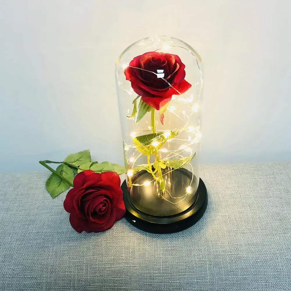 

20 LEDs Artificial Rose Glass Case String Light Bottle Lamp Model Mothers Day Gift