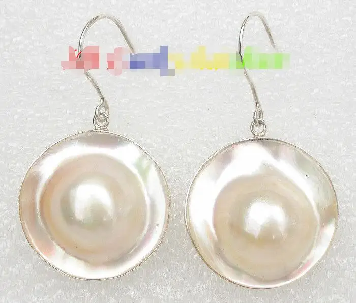 

Free shipping hot sale Women Bridal Wedding Jewelry >>AAA natural rare 22mm white South Sea Mabe Pearl Earrings 925sc Dangle