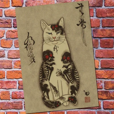 Винтажный плакат ретро настенная художественная наклейка картина для гостиной украшение для спальни принт картина Японский кот Самурай тату Кот - Цвет: Оранжевый