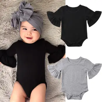 

Emmababy Newborn Infant Baby Girl Clothes Plain Cotton Half Sleeve Ruffled Romper Jumpsuit Sunsuit Outfits
