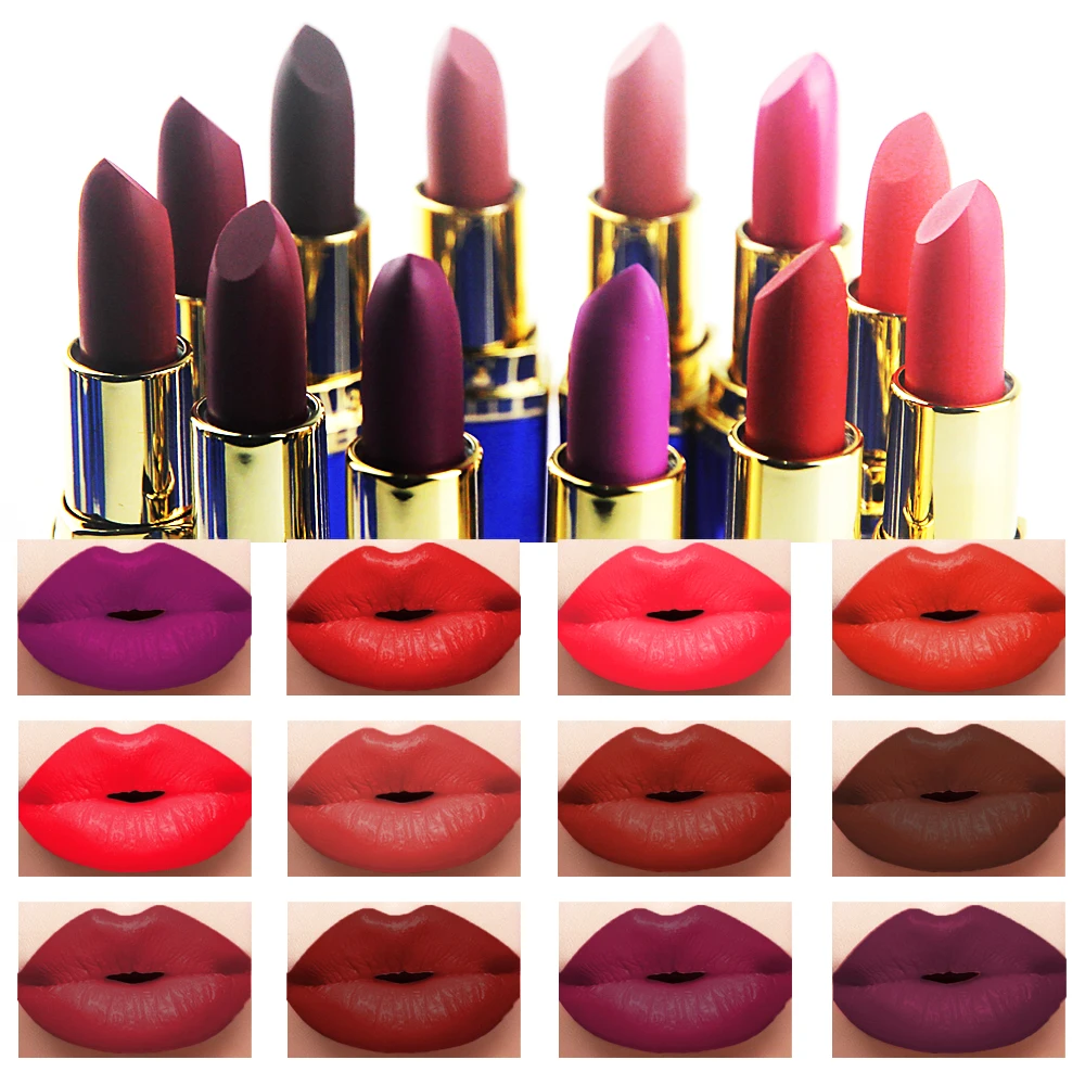 12Pcs/lot Huamianli 12 Colors Batom Matte Lipstick Makeup 