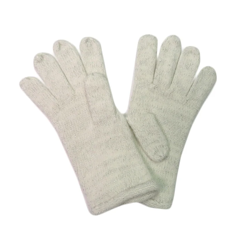 Female Gloves White Knitted Warm Winter Gloves Wrist New Soft Lurex Elegant Ladies Cold