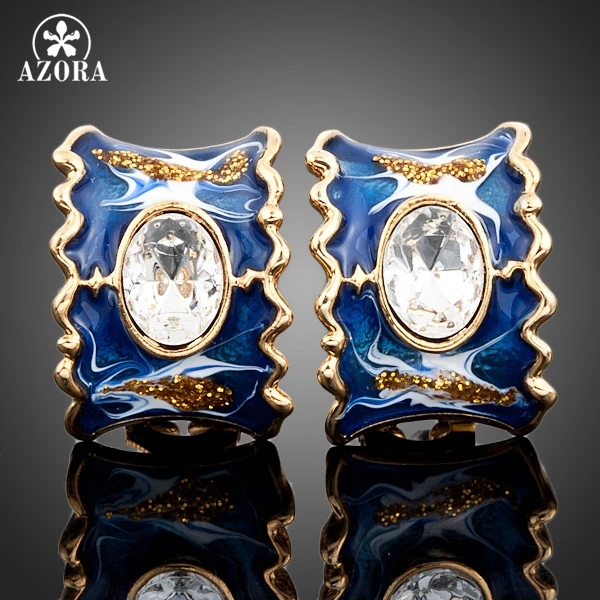 

AZORA Gold Color Transparent Stellux Austrian Crystal Oil Painting Pattern Clip Earrings TE0001