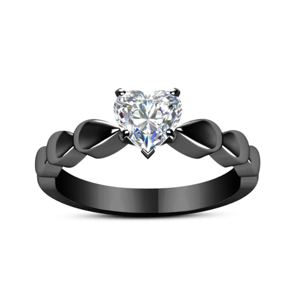 

Love Shaped Zircon Ring Fashion Black Gold Gun Color Lovers Ring Wedding Gift11.22