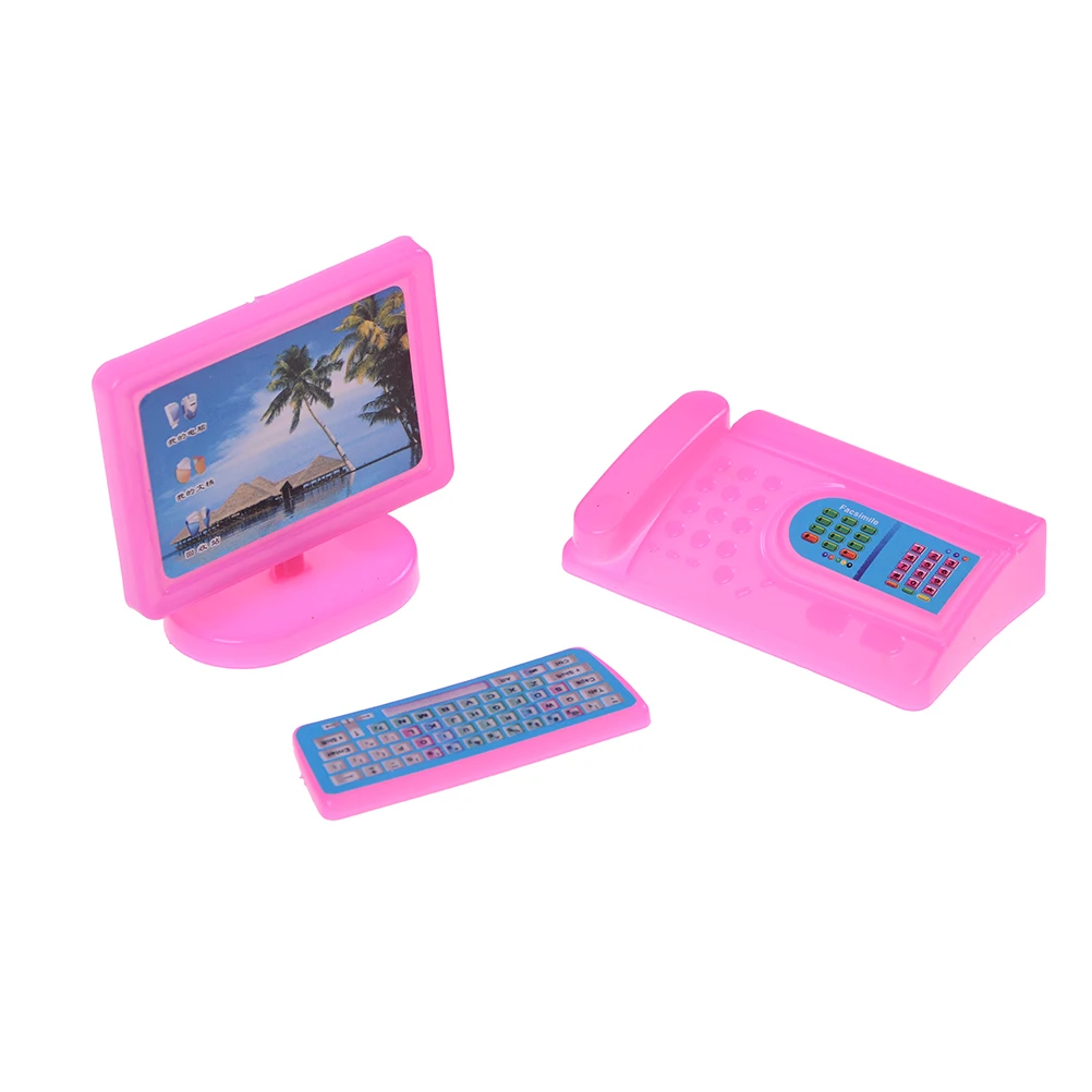 

1 Set Dollhouse Miniature Pink Modern Piece Computer Furniture For Doll Doll Toy Furniture For Dolls Kids Play House Toys