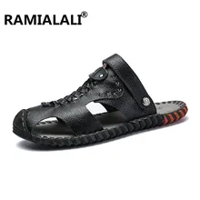 Мужские сандалии Летняя Пляжная обувь для прогулок из натуральной кожи дышащие пляжные сандалии ручной работы мягкие сандалии