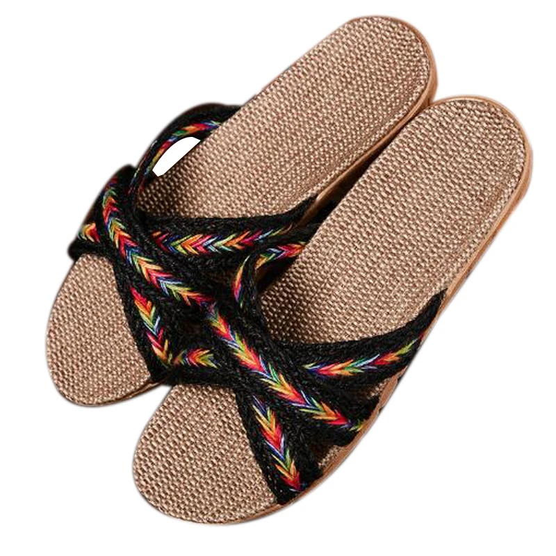 

Hot Men's Linen Flip Flops Indoor EVA Comfortable Home Shoes Outdoor Non-slip Beach Flax Slippers Male Casual Men Slides Sandals