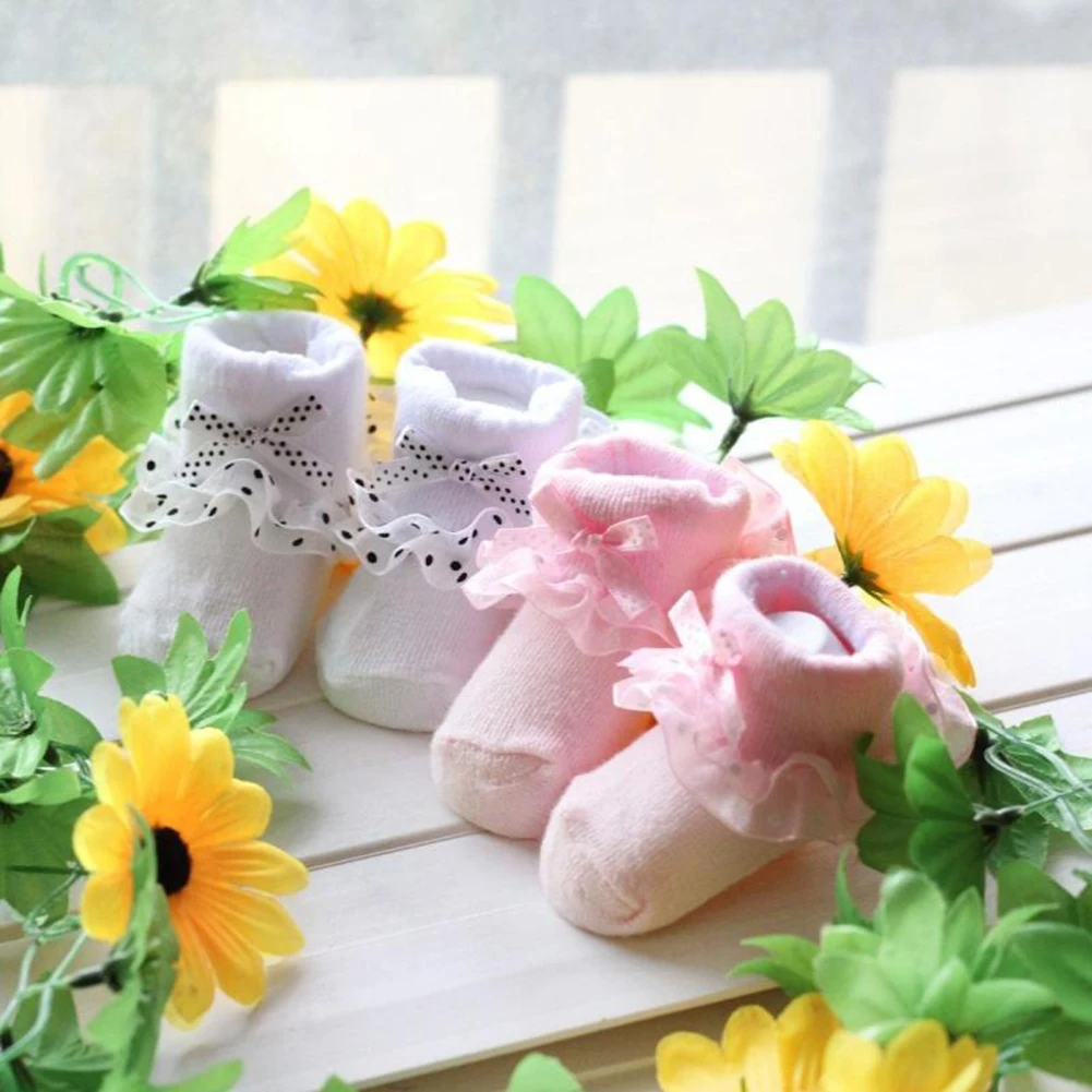 Baby Girls Soft Lace Ruffle Bowknot Ankle Socks Elastic Princess Foot Warmers for baby gift