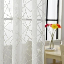 New Customize Tulle Fabrics Cotton 280 Cm High Geometry Embroidered Sheer Window Curtains for Bedroom Kitchen Soft Sewing Cloth