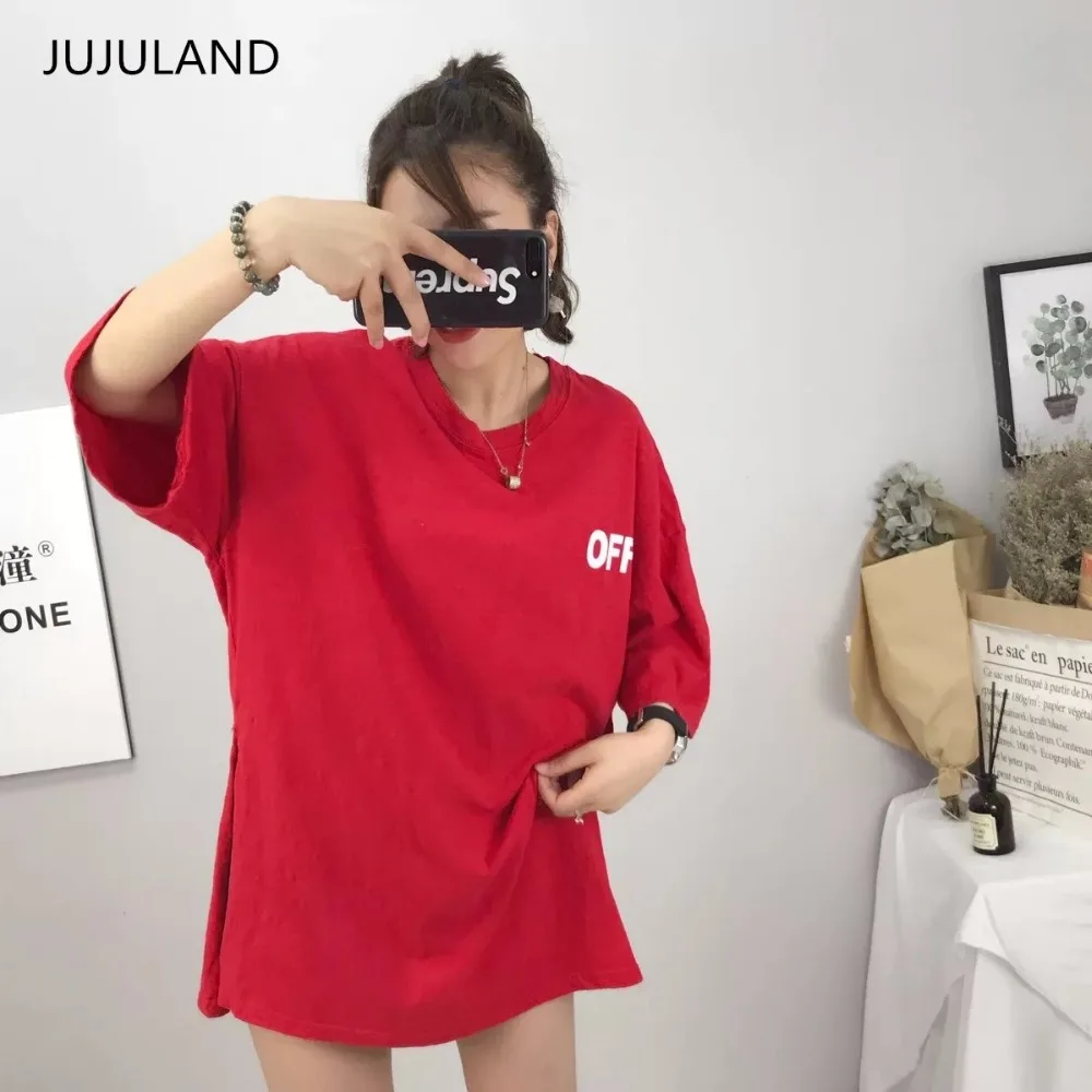 JUJULAND Для женщин футболки свободные с круглым вырезом cssual для буквами печати