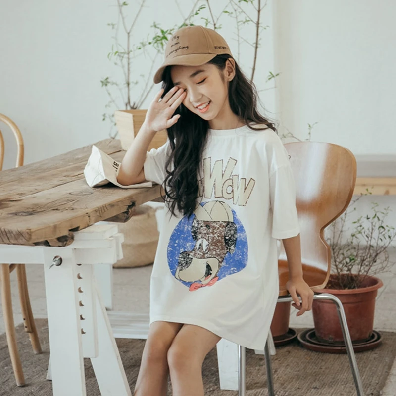 

Girls T-Shirts Long Kids Tops For Girls Cotton Tunics Blouse Cartoon Tshirts Fashion Pullovers Children Clothes Teenage Garment