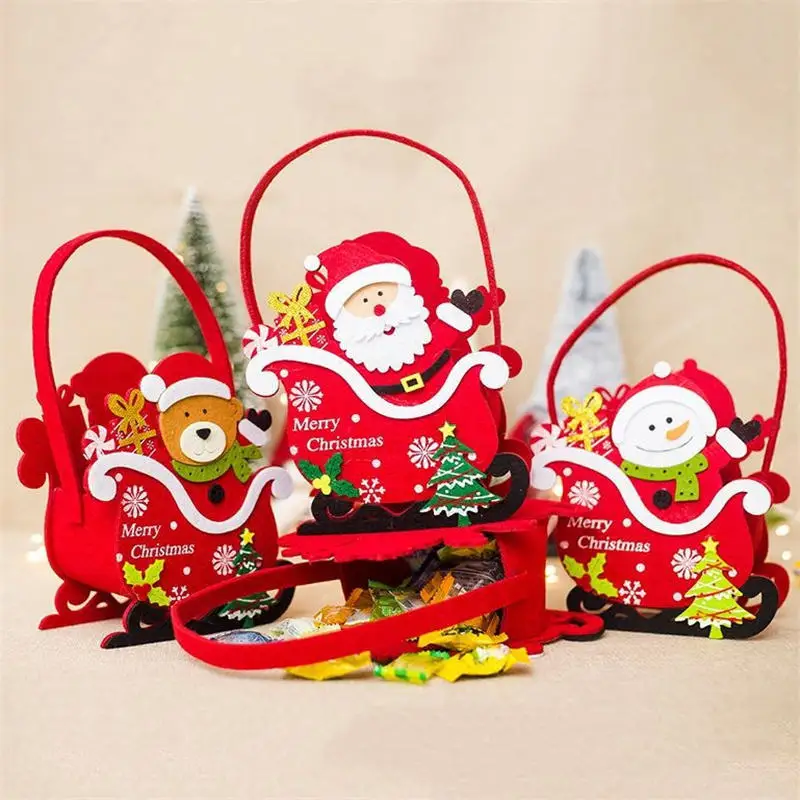 1 PC 14*17CM Felt Christmas Candy Basket Elk Bear Snowman Santa Claus