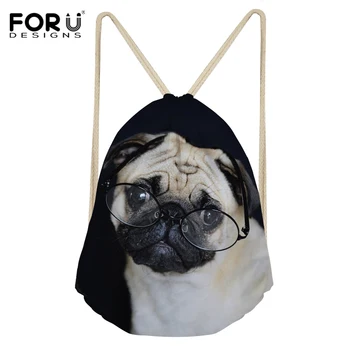 

FORUDESIGNS Pug Dog Printing Boy Drawstring Bag Women's Backpack Travel Daily Casual Girl's Knapsack Collapsible Beach Bags