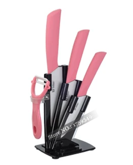 5 шт. Кухня Керамический Нож Набор " 5" "-Дюймовый Керамический Нож+ Овощечистка+ Подставка - Цвет: Pink