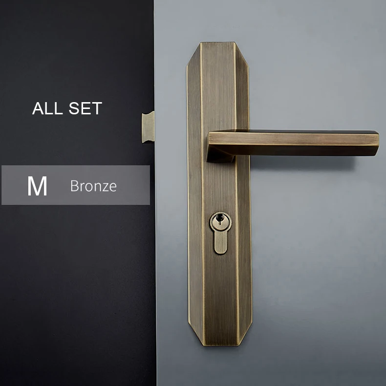 Bronze M Size 1 комплект латунный дверной замок современный стиль ручки для межкомнатных дверей Противоугонный номер безопасности неравный двойной комплектующие дверного замка JF1955 - Цвет: Bronze M Size