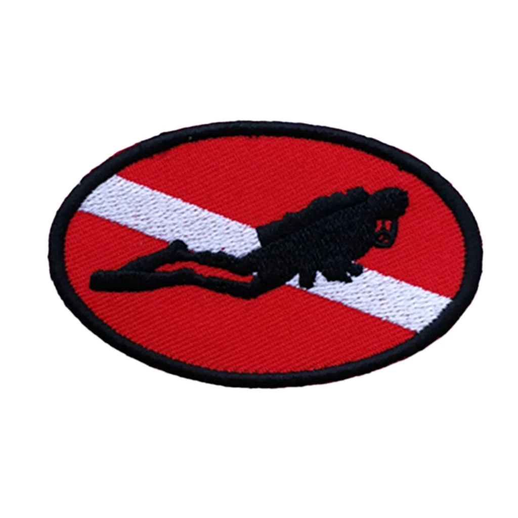 70x45mm Scuba Diving Diver Down Flippers Flag Patch Bag Embroidered Iron On 