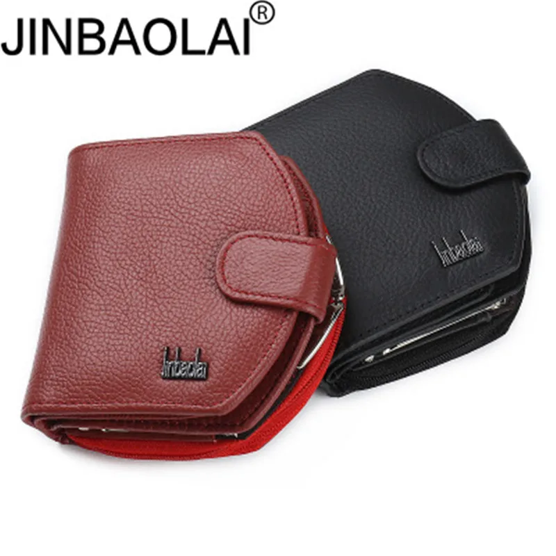 

JINBAOLAI boutique ladies leather wallet ladies leather zipper tri-fold leather multi-card large capacity buckle wallet wallet