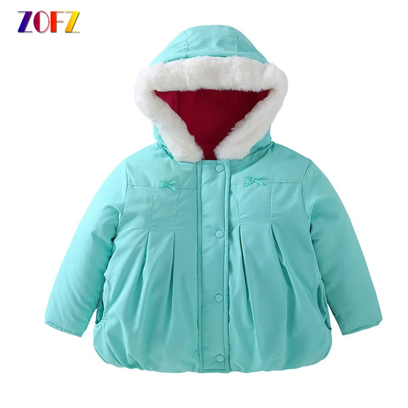 

ZOFZ Baby Coat Solid Winter Jacket For Girls Cotton Snowsuit Hooded Thicken Outerwear with Bow Kids Clothes Warm Jackets