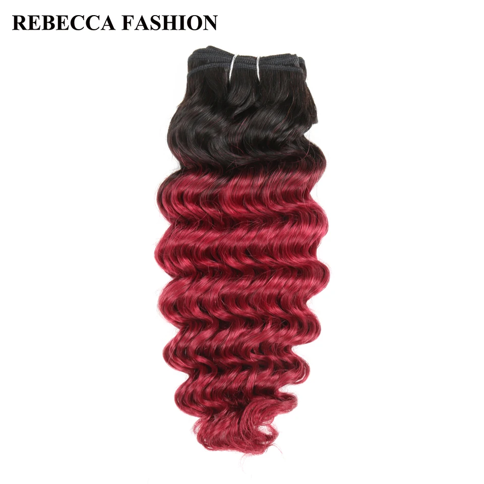 Feixes de Tecer Colorido para o Salão Rebecca Onda Profunda Brasileira Remy Cabelo Humano 100g Ombre Extensões T1b – Borgonha Vermelho